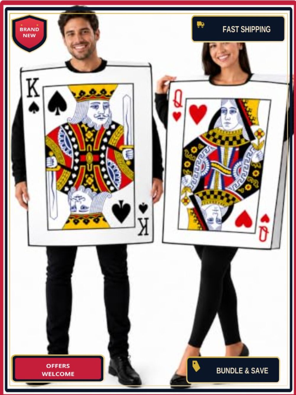 King Queen Adult Couple Costume Playing Card Halloween Set